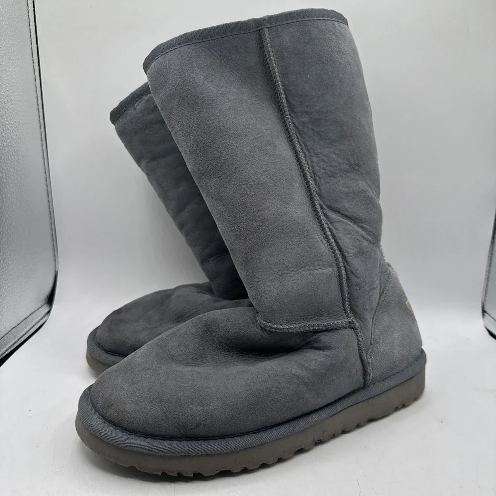 Ugg Classic Tall 5815 Suede Sheepskin Lined Boots Light Blue Size Womens 8